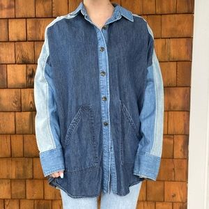 Free People Denim Patchwork Flannel